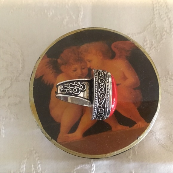 925Silver Red Jade, Semi Precious Large Stone Ring/ Size 8/NWOT - Picture 6 of 7
